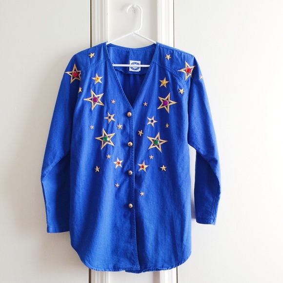 Vintage Tops - Vintage Jewel Star Embellished Button Down Shirt
